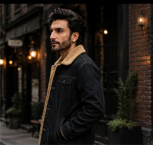 HERE&NOW Men Black Denim Solid Tailored Jacket
